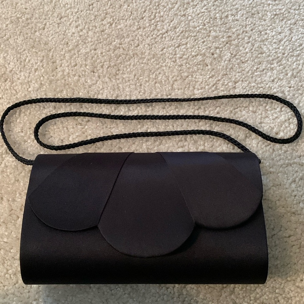 Evening Purse Elegant Black Satin Like Crossbody with Chain Strap